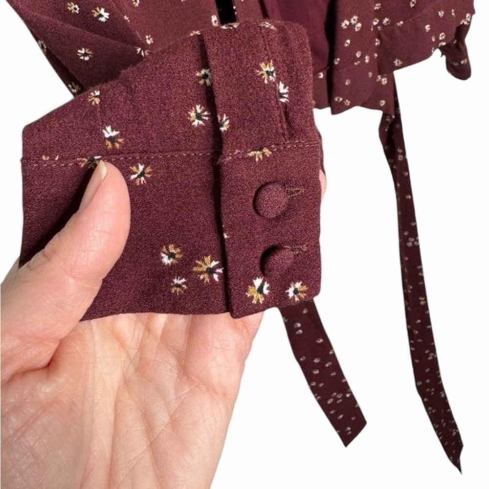 Sezane Ella Blouse Burgundy Red Floral Wrap Blouse Size EU 44/US 12 - Picture 5 of 5